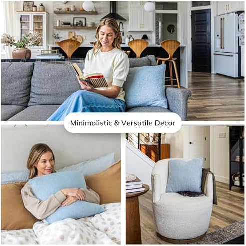 SAMIAH LUXE Blue Teddy Boucle Pillow Covers 20x20 2pcs for Home Living Room Decor, Sherpa Textured Decorative Throw Pillow Covers for Boho Decor, Square Throw Cushion Euro Shams for Modern Farmhouse