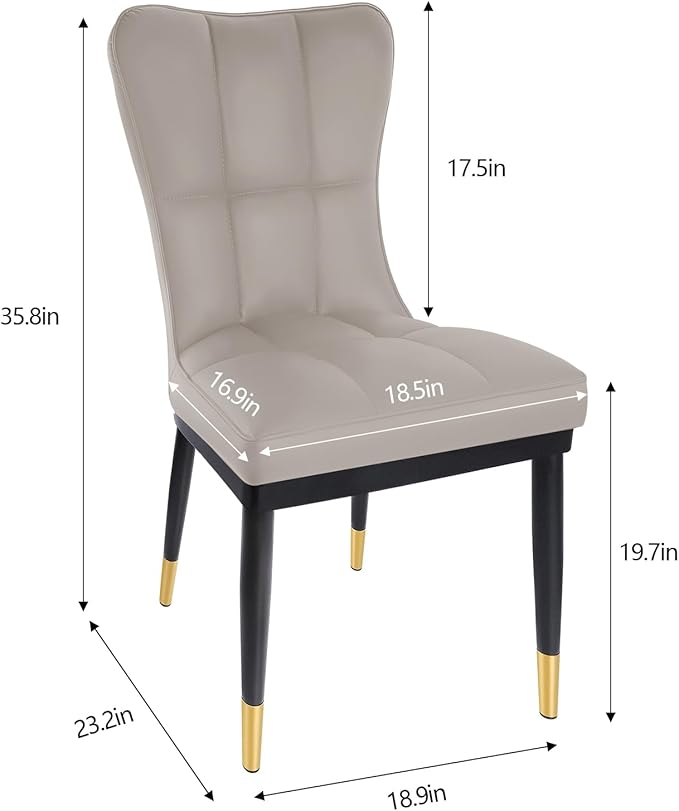 High-Back Faux Leather Dining Chairs Set of 2, Modern Sturdy Upholstered Accent Side Chair Deep Sponge Padded Seat with Metal Legs for Kitchen Dining Room Living Room Bedroom (Light Grey)