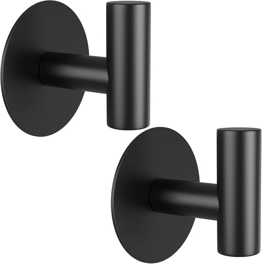 Self-Adhesive Coat Hooks, Stainless Steel Heavy Duty Wall Hooks, Towel Hooks for Hanging Robes, Aprons, Coats and Hats in Bathrooms,Kitchens and Hotels(2 Pack, Black)