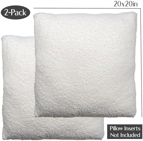 SAMIAH LUXE Cream Teddy Boucle Pillow Covers 20x20 2pcs for Home Living Room Decor, Sherpa Textured Decorative Throw Pillow Covers for Boho Decor, Square Throw Cushion Euro Shams for Modern Farmhouse