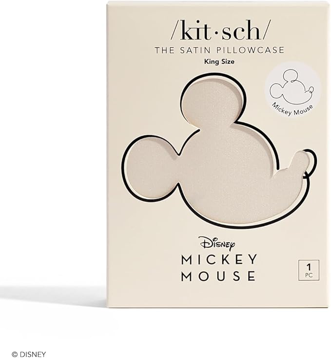 Kitsch Disney Mickey Mouse Satin Pillowcase with Zipper Softer Than Silk, Cooling Pillow Case for Hair & Skin, Wrinkle-Free, Machine Washable, King Size 19x36