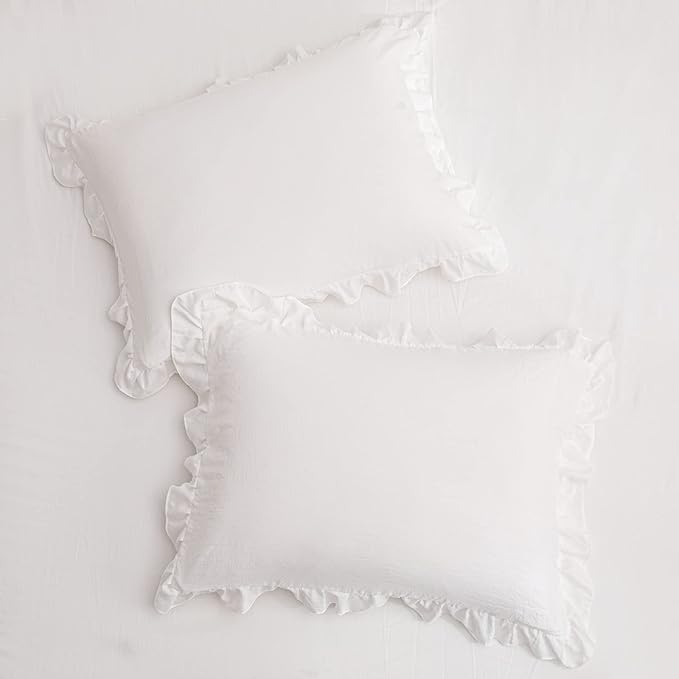White Pillowcases, King Pillowcases Set of 2, Offwhite Ruffle Pillow Shams, Cute Pillow Covers 2 Pack (King (20''x36''), White)