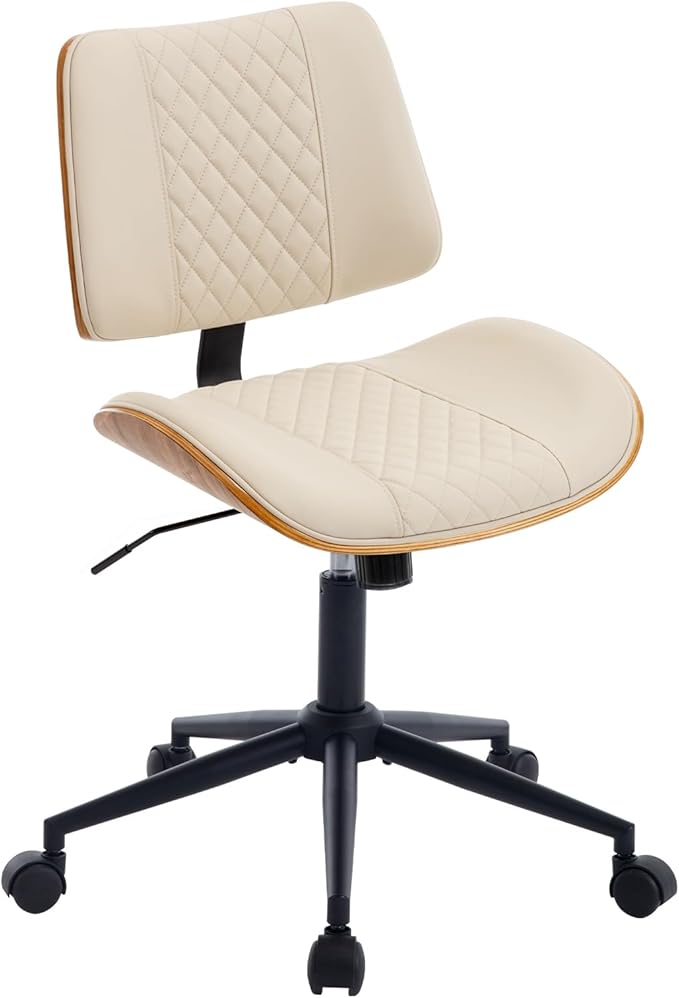 BV Home Office Chair No Arms with Wheels, Armless Small Desk Chair,Task Computer Office Desk Chair for Casual Office Small Space,Study Room,Reading Room(Beige)