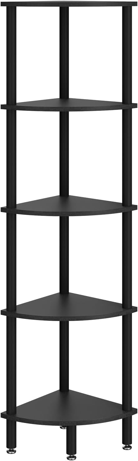 IBUYKE 5 Tier Corner Shelf Stand,Industrial Corner Display Rack,Corner Bookshelf for Living Room, Bedroom, Kitchen, Home Office, Black WBC010B