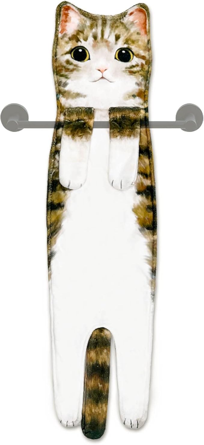 Hand Towels for Bathroom Kitchen,Cute Cat Quick-Dry Hanging Hand Towels Decorative for Bathroom Face Towels,Funny Gifts for Cat Lovers (Yellow)