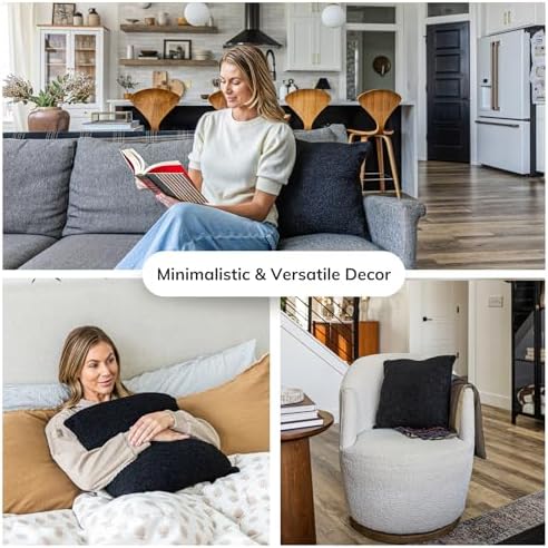 SAMIAH LUXE Black Teddy Boucle Pillow Covers 20x20 2pcs for Home Living Room Decor, Sherpa Textured Decorative Throw Pillow Covers for Boho Decor, Square Throw Cushion Euro Shams for Modern Farmhouse