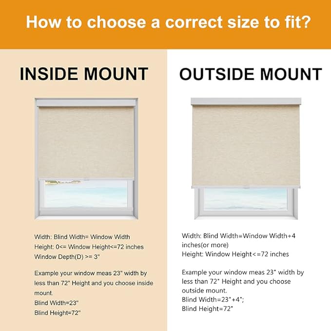 Persilux Free-Stop Cordless Light Filtering Roller Shades for Windows (Khaki 27" x 72") Natural Woven Fabric UV Protection Privacy Roller Blinds for Windows Blinds for Doors, Home, Office, Kitchen