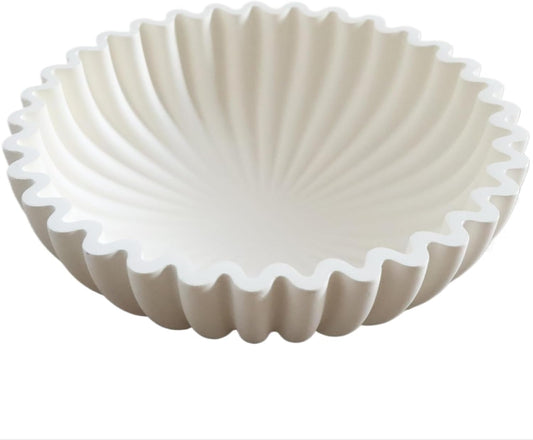 Decorative Bowl for Home Decor - White Large Decorative Fruit Bowls for Coffee Table - Scalloped Ruffle Centerpiece key Bowl for Entry Table - Morden Round 10" Aesthetic Decor