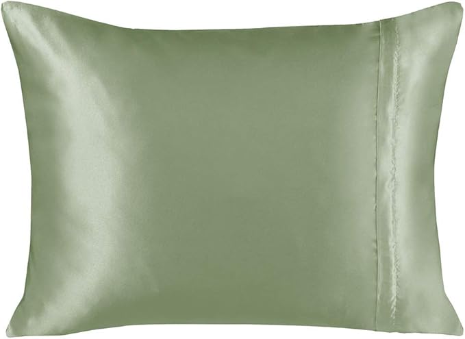 Satin Pillowcase with Zipper, for Hair and Skin Care, Feels Soft and Cool Like a Silk Pillowcase, Satin Pillow Cases 2 Pack, Slik Pillow Cover, Sage Green - Queen Size - Set of 2