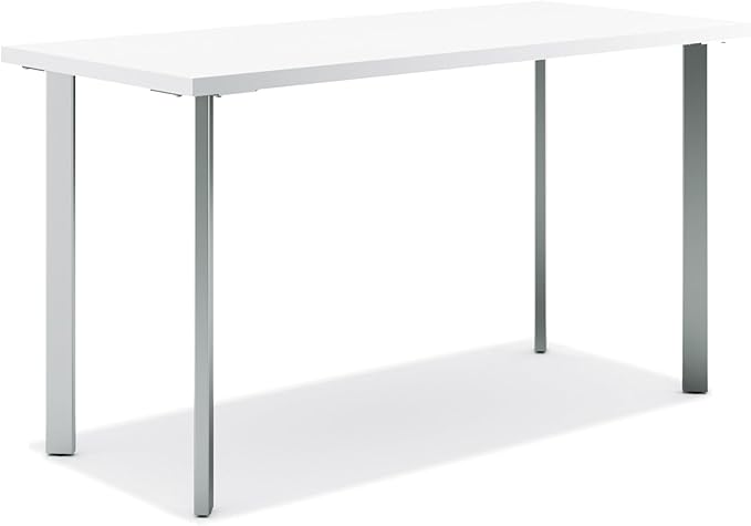 HON Coze Home Office Desks, Sturdy Table Computer Desk, 54", White Top, Silver Base