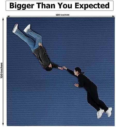 HILLFAIR 100% Cotton Blanket- 120" x 120" XXL Oversized King Bed Blankets - Family Size 10 ft x 10 ft Big - Soft Breathable Waffle Blankets for Bed - Extra Large King Cotton Blanket - Blue