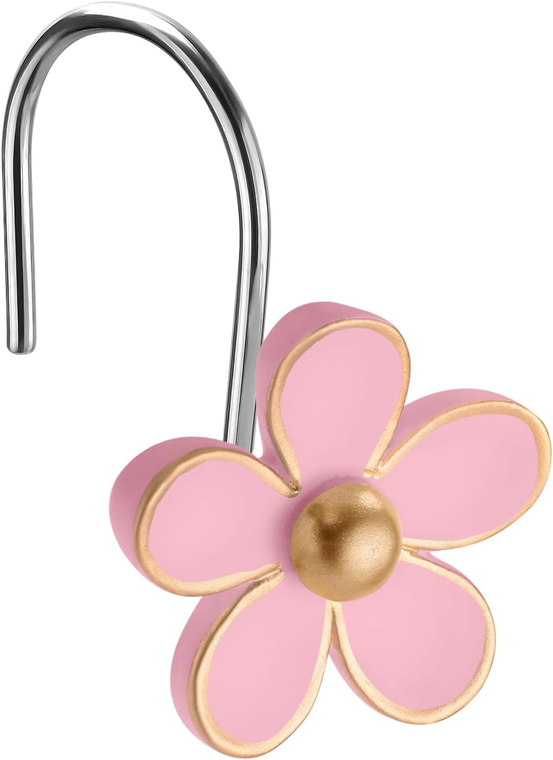 Cute Flower Shower Curtain Hooks, Pretty Floral Themed Elegant Bathroom Decor, Gold/Pink