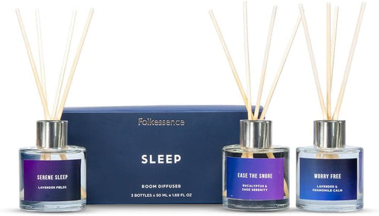 Folkulture Reed Diffusers for Home, Set of 3-5 oz | Sleep Diffuser Oil with Sticks for Bathroom Decor Accessories, Living Room, Office, Desk| Natural Essential Oils | Housewarming Gifts | Lavender