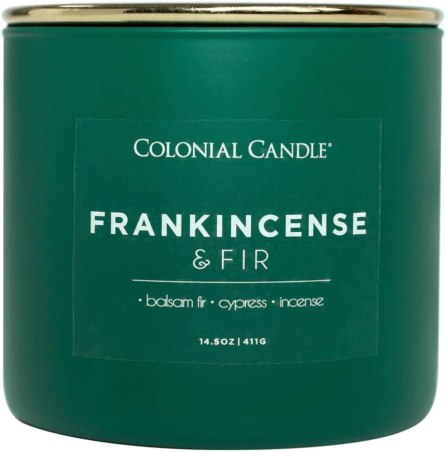Colonial Candle Frankincense & Fir Scented Jar Candle, Pop of Color Collection, 3 Wick, 14.5 oz - Up to 60 Hours Burn