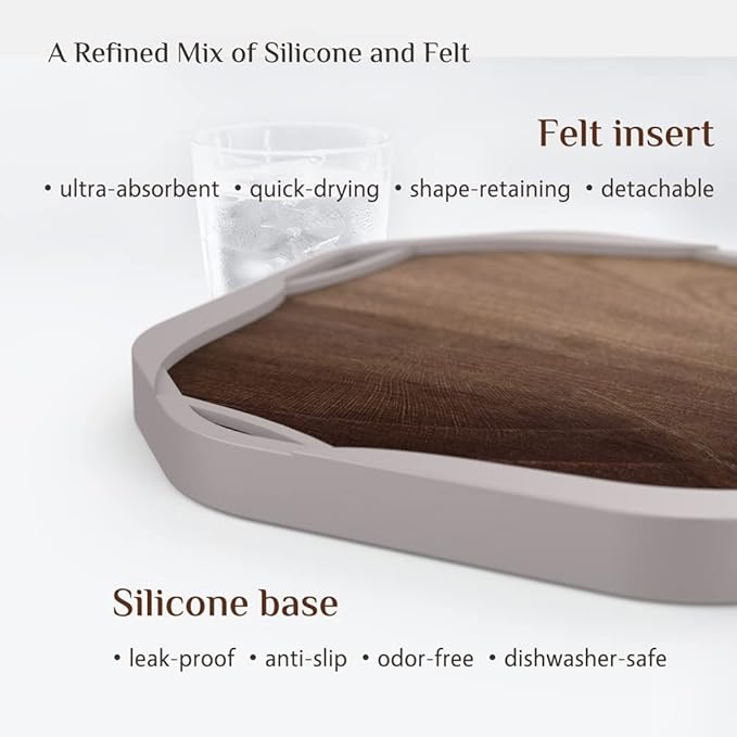 UMIRRO Absorbent Drink Coasters for Wooden Coffee Table, Rustic Country Farmhouse Silicone Cup Mats with Felt Pads for Tabletop Protection, Unbreakable, Easy to Clean, Brown Wood Texture, 4", 4 Pack