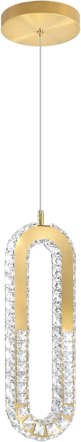 1-Ring Chandelier Gold Modern Pendant Lighting LED Dimmable Hanging Crystal Chandelier for Kitchen Island Foyer Lobby Living Room Staircaes