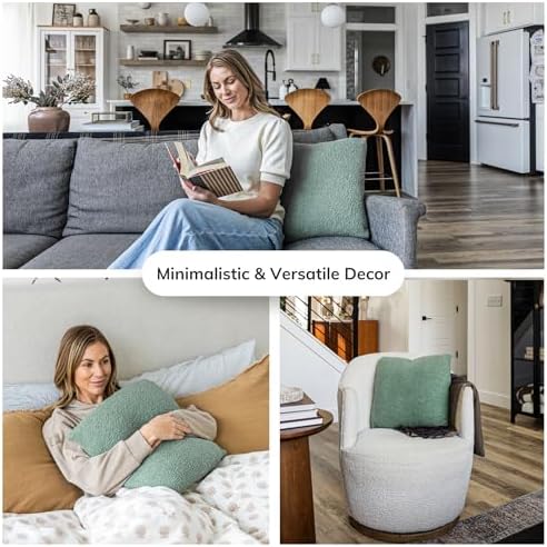 SAMIAH LUXE Green Teddy Boucle Pillow Covers 20x20 2pcs for Home Living Room Decor, Sherpa Textured Decorative Throw Pillow Covers for Boho Decor, Square Throw Cushion Euro Shams for Modern Farmhouse