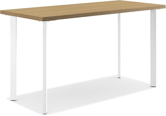 HON Coze Home Office Desks, Sturdy Table Computer Desk, 48", Natural Recon Top, White Base