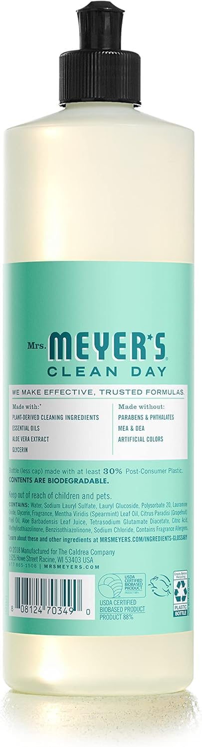 MRS. MEYER'S CLEAN DAY Liquid Dish Soap, Biodegradable Formula, Limited Edition Mint, 16 fl. oz - Pack of 3
