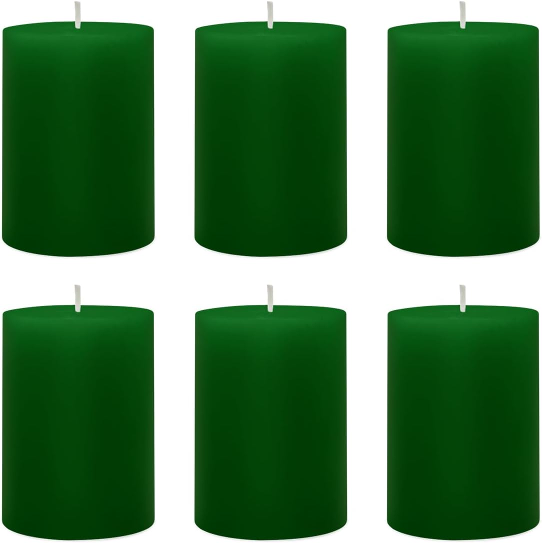 6 Packs 2.75x3.25 Inch Green Pillar Candles, Unscented Dripless Non-Toxic Smokeless Clean Long Lasting Burning Cylinder Candles for St. Patrick's Day Home Dinner Table Power Outage Emergency