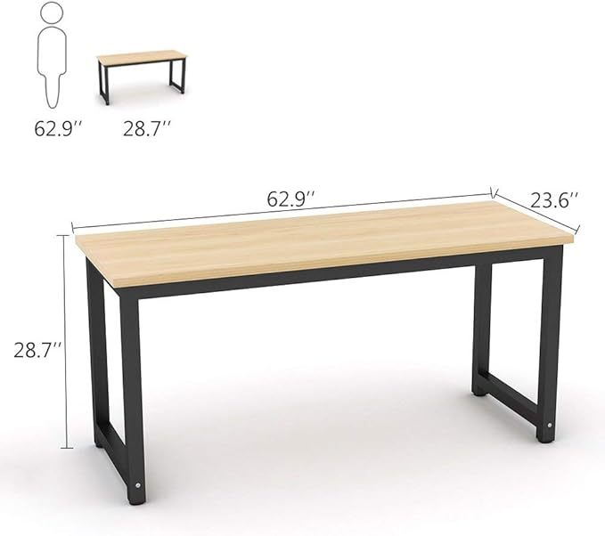 Tribesigns Computer Desk, Large Office Desk Computer Table Study Writing Desk for Home Office, Walnut + Black Leg, 63 X 23.6 inch