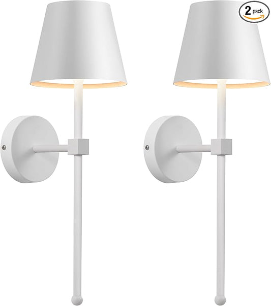 KDG Cordless Wall Sconces Set of 2, Wireless 5200mAh Rechargeable Battery LED Wall Lamps, Wall Lightings for Wall Painting, Outdoor, Garden, Living Room, Bedside, Hallway, Gifts, Night Light (White)