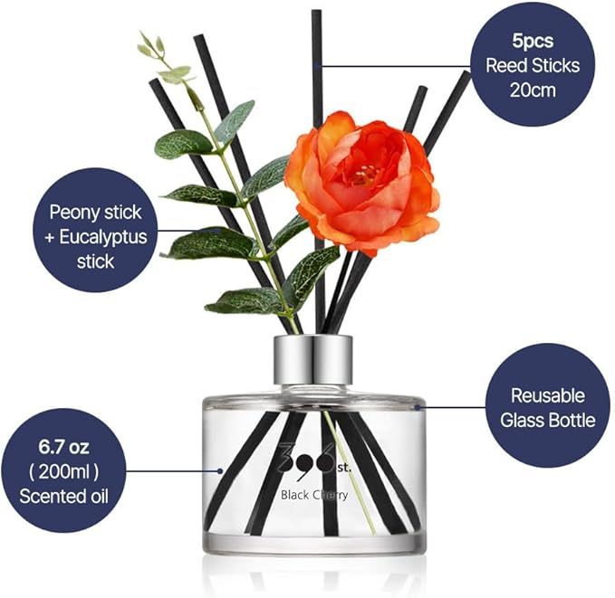 396 st. Peony Flower Reed Diffuser, Baby Powder(Also Known as Refreshing Air), 200ml(6.7oz) / Reed Diffuser Sets, Home Fragrance, Scented Oils, Home & Bathroom Décor