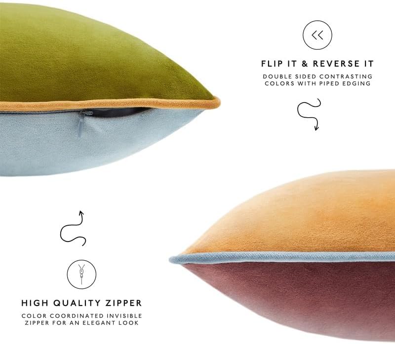 MONDAY MOOSE Decorative Throw Pillow Covers Cushion Cases, Set of 4 Soft Velvet Modern Double-Sided Designs, Mix and Match for Home Decor, Pillow Inserts Not Included (16x16 inch, Purple/Green)