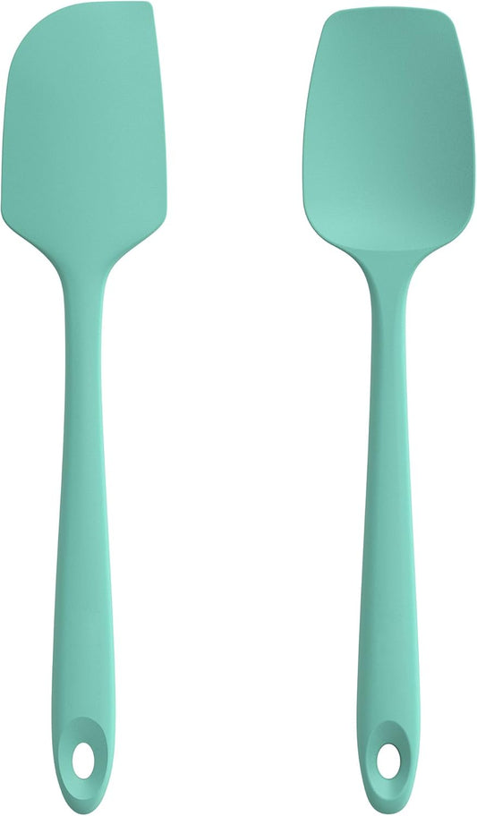 U-Taste Flat Spatula & Spoon Spatula: 11.38in 600ºF Heat Resistant Silicone Bowl Scraper, Flexible Rubber Kitchen Cooking Mixing Utensil with Upgraded Non-Stick Surface (Set of 2, Aqua Sky)