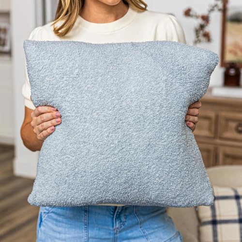SAMIAH LUXE Blue Teddy Boucle Pillow Covers 18x18 2pcs for Home Living Room Decor, Sherpa Textured Decorative Throw Pillow Covers for Boho Decor, Square Throw Cushion Euro Shams for Modern Farmhouse