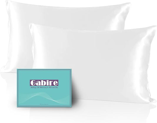 Mulberry Silk Pillow Cases Set of 2, Both Sides Real Silk Pillow Cases for Hair and Skin Cool Pillowcases Organic Silk Pillowcase 2 Pack with Hidden Zipper, White, King (20"×36")