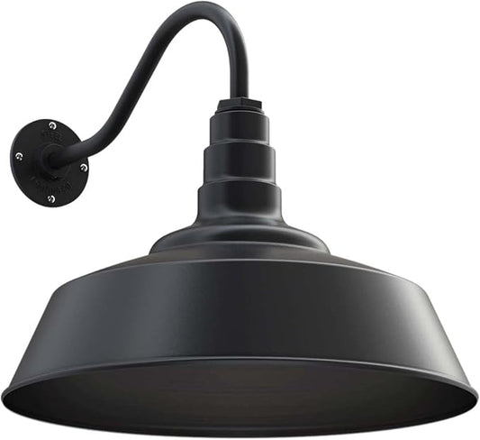 Steel Lighting Co. Redondo Barn Light | Outdoor Wall Mounted | 20 inch Dome | 16 inch Gooseneck | Large Farmhouse Warehouse Light Made in America | Matte Black Exterior/Matte Black Interior