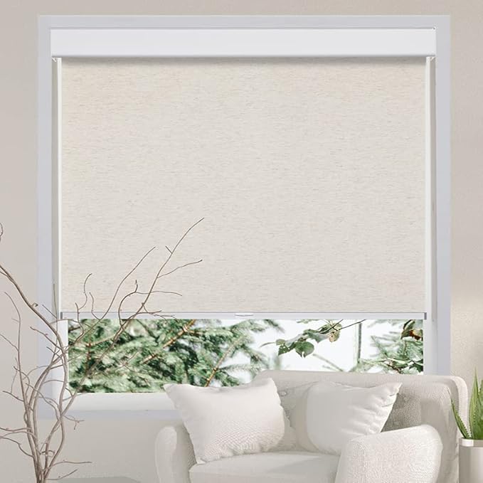Persilux Cream Light Filtering Cordless Roller Shades for Windows (39" W x 72" H) Natural Woven Polyester Fabric Thermal Insulation Roller Blinds for Windows, Home, Doors, Kitchen
