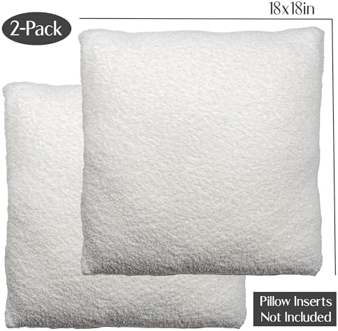 SAMIAH LUXE Cream Teddy Boucle Pillow Covers 18x18 2pcs for Home Living Room Decor, Sherpa Textured Decorative Throw Pillow Covers for Boho Decor, Square Throw Cushion Euro Shams for Modern Farmhouse