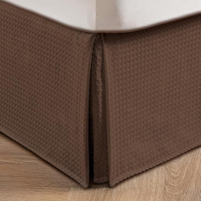 MIYE Pleated Waffle Weave Bed Skirt, Tailored Dust Ruffle 12 Inch Drop Easy Fit, Machine Washable (Brown, Full - 12" Drop)