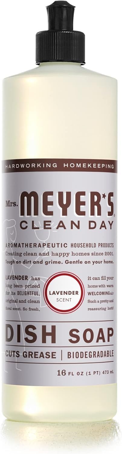 MRS. MEYER'S CLEAN DAY Liquid Dish Soap, Cruelty Free Formula, Lavender Scent, 16 oz- Pack of 6