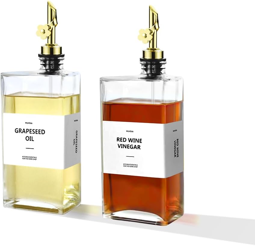 Olive Oil Dispenser Bottle for Kitchen, 16.9 oz/ 500 ml Vinegar Dispenser, Cooking Oil Dispenser Set, Glass Cruet with Pourer Spouts for Vinegar, Coffee Syrup Dispenser