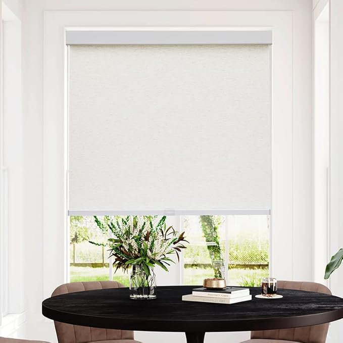 Persilux Cream Light Filtering Cordless Roller Shades for Windows (39" W x 72" H) Natural Woven Polyester Fabric Thermal Insulation Roller Blinds for Windows, Home, Doors, Kitchen