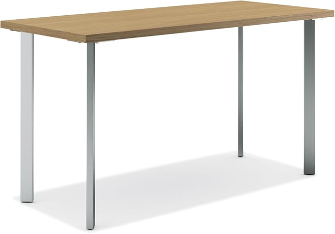 HON Coze Home Office Desks, Sturdy Table Computer Desk, 54", Natural Recon Top, Silver Base