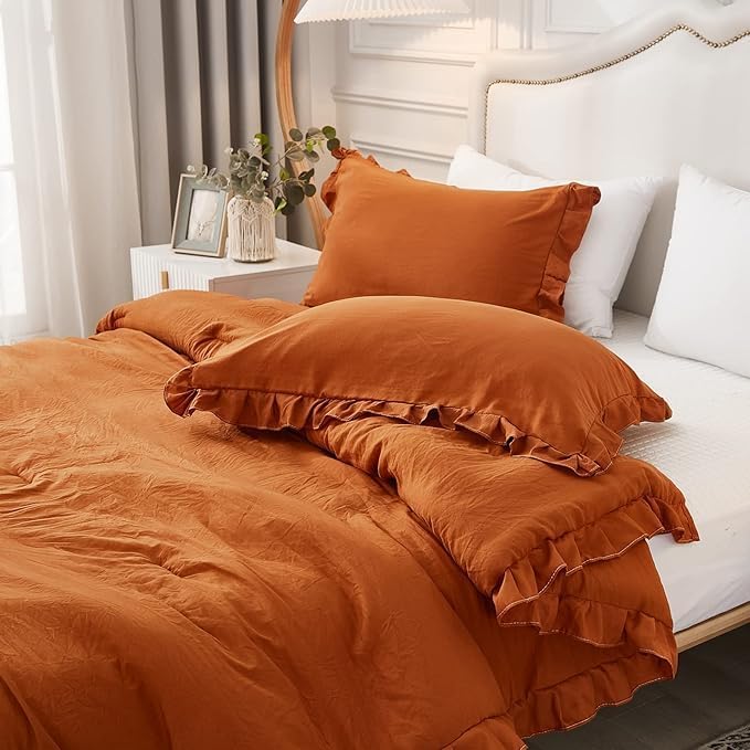 Merryword Burnt Orange Pillowcases Standard Pillowcases 20x26inch Cute Pillowcases Rust Ruffle Set of 2 Shabby Chic Caramel Pillow Cover