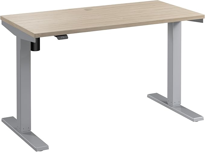 Bush Business Furniture Move 40 Series 48W x 24D Electric in Natural Elm with Silver Base, Ergonomic Sit-Stand Computer Table for Home and Professional Office