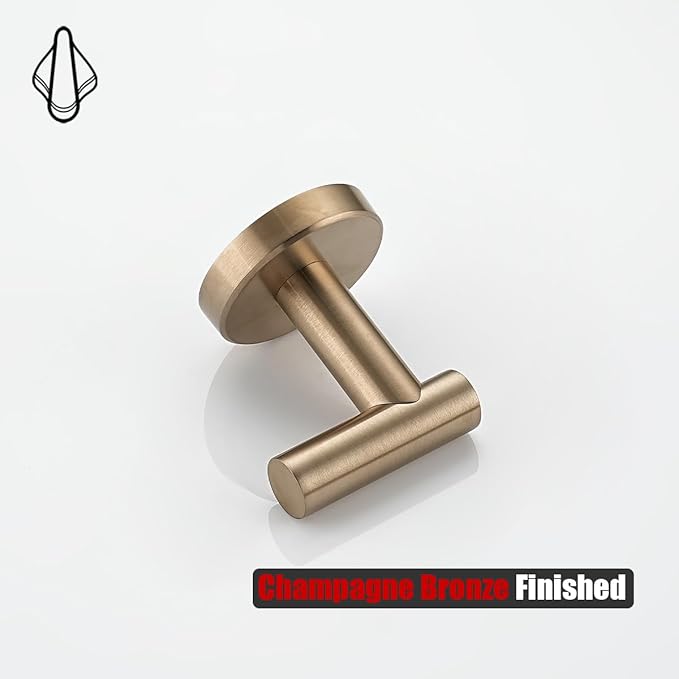 JQK Bathroom Towel Hook Champagne Bronze, Coat Robe Clothes Hook for Bathroom Wall Mounted (Pack of 4), SUS 304 Stainless Steel 0.8mm, TH100-CB-P4