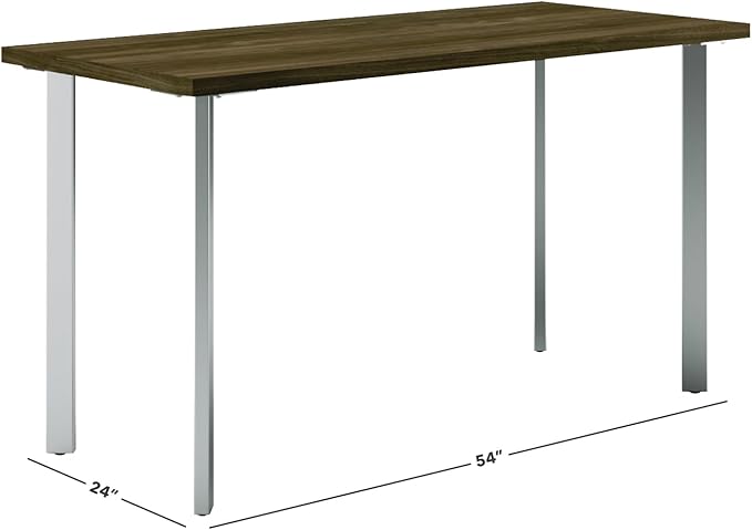 HON Coze Home Office Desks, Sturdy Table Computer Desk, 54", Walnut Top, Silver Base