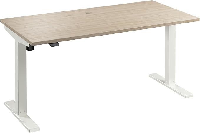 Bush Business Furniture 60-inch Electric Height Adjustable Standing Desk, Ergonomic Sit-Stand Computer Table for Home and Professional Office, Move 40 Series, Natural Elm with White Base