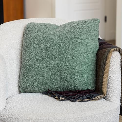 SAMIAH LUXE Green Teddy Boucle Pillow Covers 18x18 2pcs for Home Living Room Decor, Sherpa Textured Decorative Throw Pillow Covers for Boho Decor, Square Throw Cushion Euro Shams for Modern Farmhouse