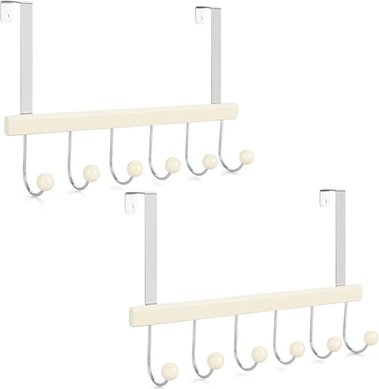 TOPIA HANGER Over The Door Hooks for Hanging, Towel Hooks Towel Racks for Bathroom, Coat Hooks Coat Rack Over The Door Organizer Hanging, Wooden Door Hangers for Coat Towel Hat Purse CT72W - 2 Pack