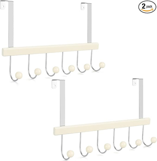 TOPIA HANGER Over The Door Hooks for Hanging, Towel Hooks Towel Racks for Bathroom, Coat Hooks Coat Rack Over The Door Organizer Hanging, Wooden Door Hangers for Coat Towel Hat Purse CT72W - 2 Pack