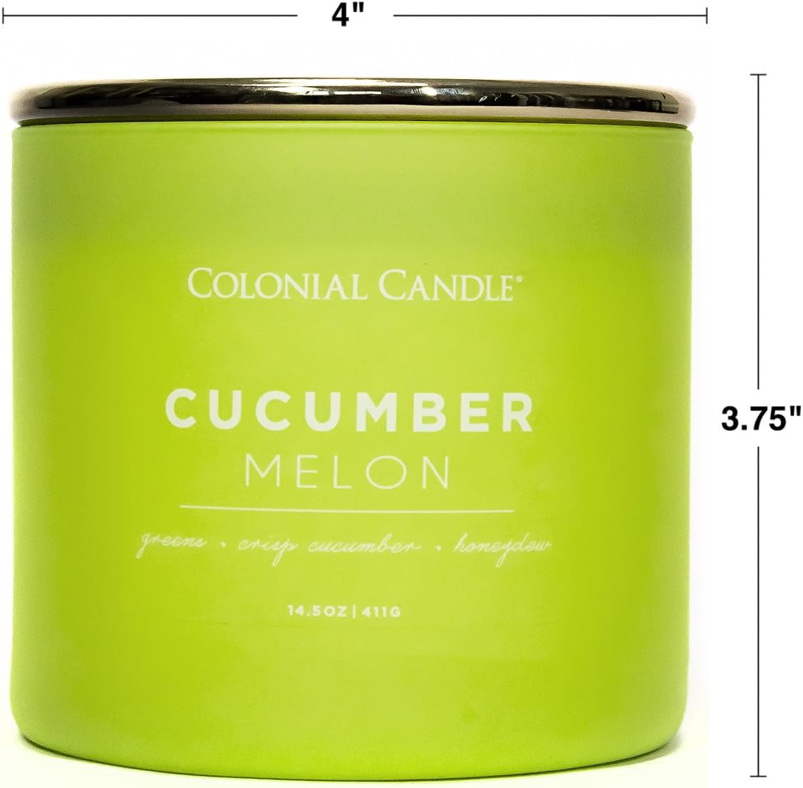 Colonial Candle Cucumber Melon Scented Jar Candle, Pop of Color Collection, 3 Wick, Green, 14.5 oz - Up to 60 Hours Burn