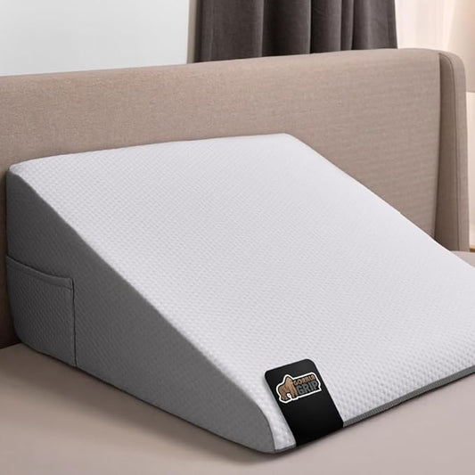 GORILLA GRIP Bed Wedge Pillow for Sleeping, Soft Dual Layer Memory Foam, Stay in Place Dots, Breathable, Ergonomic Headboard Triangle Sleep Support, Reading Elevation Anti Snoring, 12in White Gray