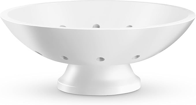 Bambüsi White Fruit Bowl - 11" Large Wooden Pedestal Bowl for Kitchen Counter & Dining Table Centerpiece, Premium Modern Bamboo Fruit Basket & Banana Holder for Fresh Produce, Bread & Home Decor